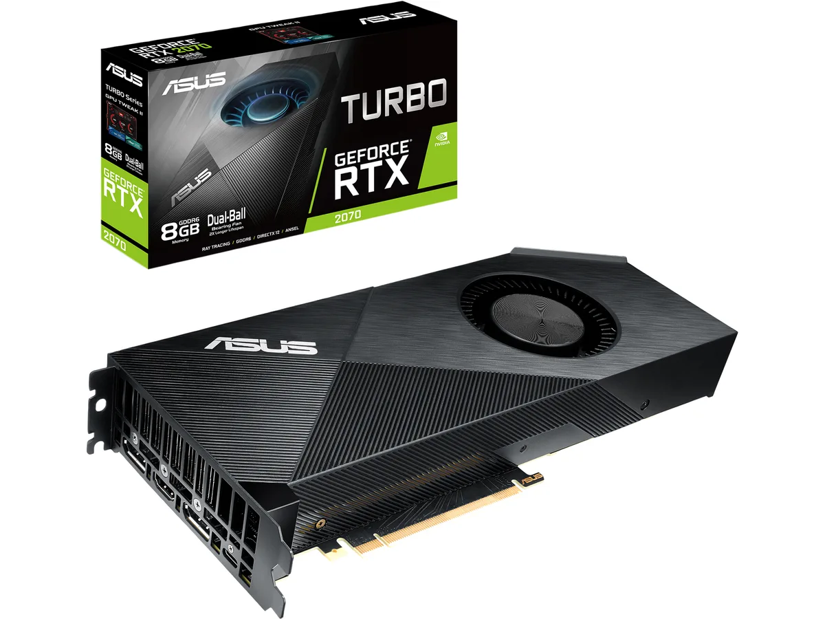 ASUS Turbo RTX 2070 graphics card with single fan cooler and metal backplate