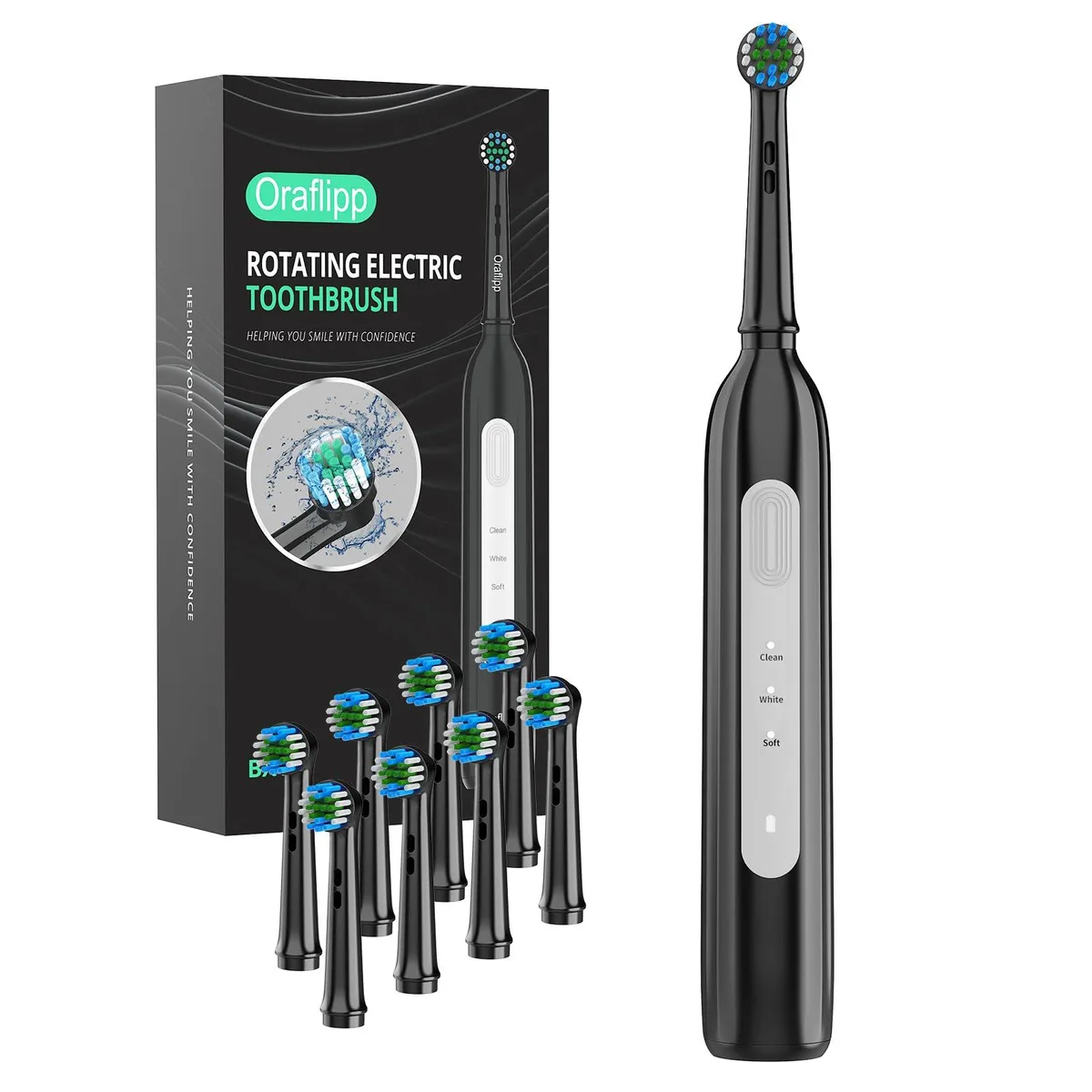  ORAFLIPP BX11 Oral Care Black 8 Heads 600mAh 3 Modes 7500 RPM — produktfoto