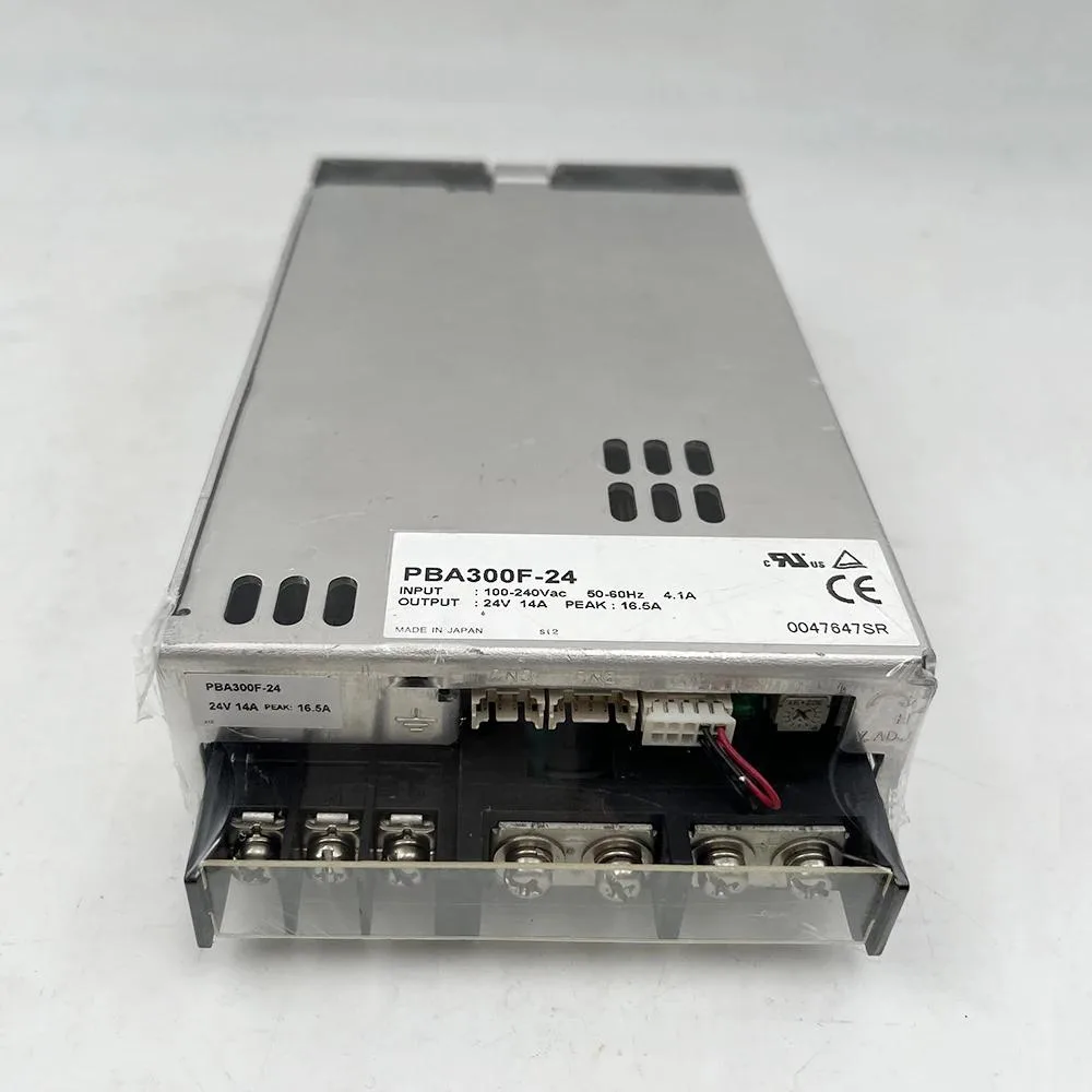 Rectangular metal ATX power supply unit, matte finish, label shows 24V 14A 300W