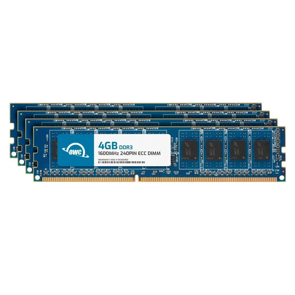 Four black DDR3 DIMMs without heat spreaders