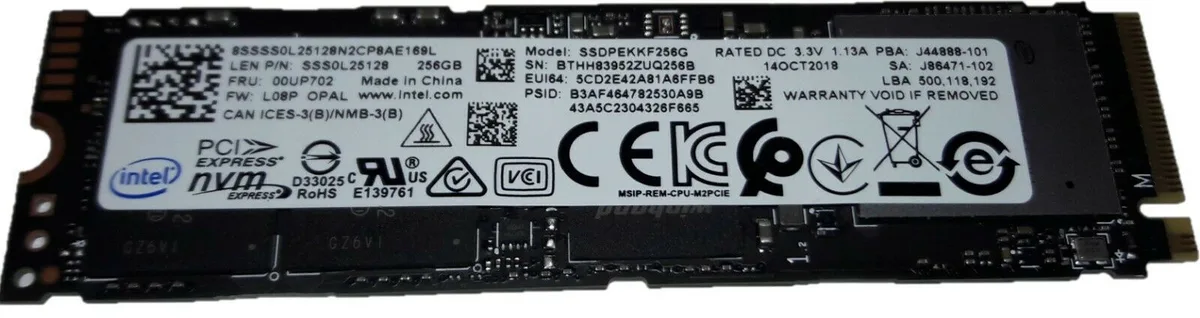 Small green circuit board M.2 2280 SSD with black controller and gold edge connector