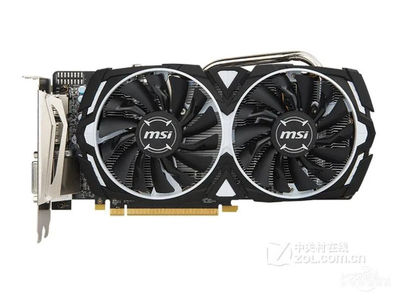 MSI RX 570 Armor 4G OC dual-fan graphics card in black and silver finish