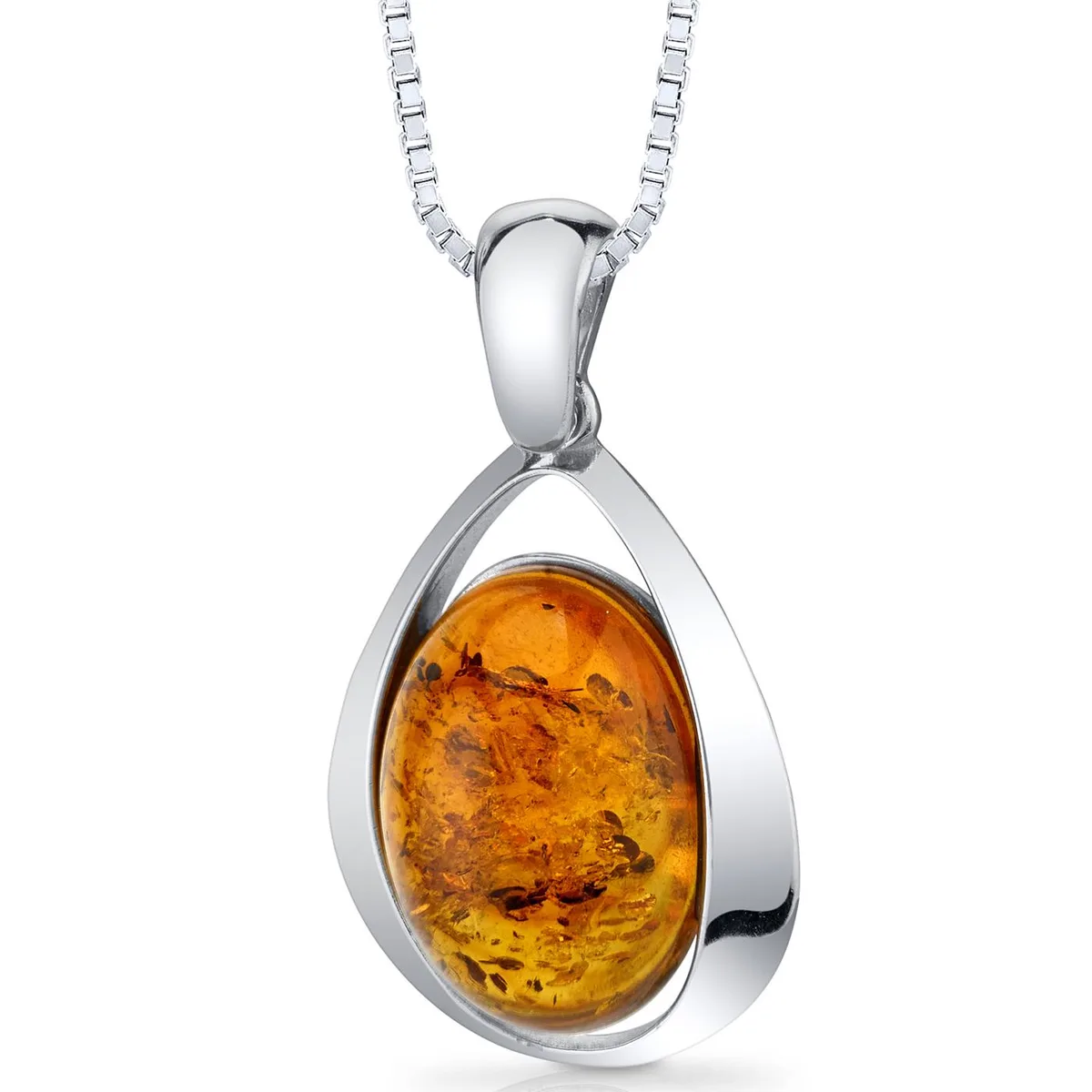 Oravo Oravo Baltic Amber Cognac Oval Pendant Necklace Sterling Silver 18" SP11102 — صورة المنتج