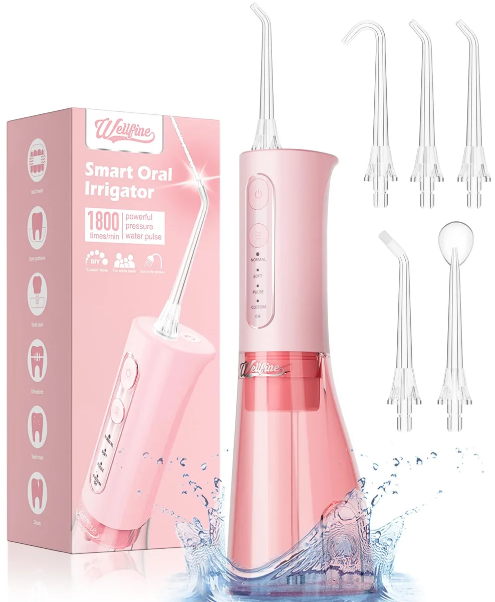 WELLFINE F5030B Water Dental Flosser Pink 300ML 11 Modes 30-120 PSI IPX7 — product photo