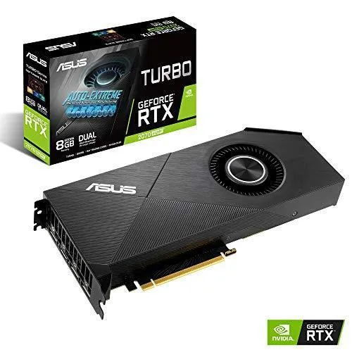 ASUS GeForce RTX 2070 Super dual-slot graphics card, silver blower cooler, 10.5 inch length