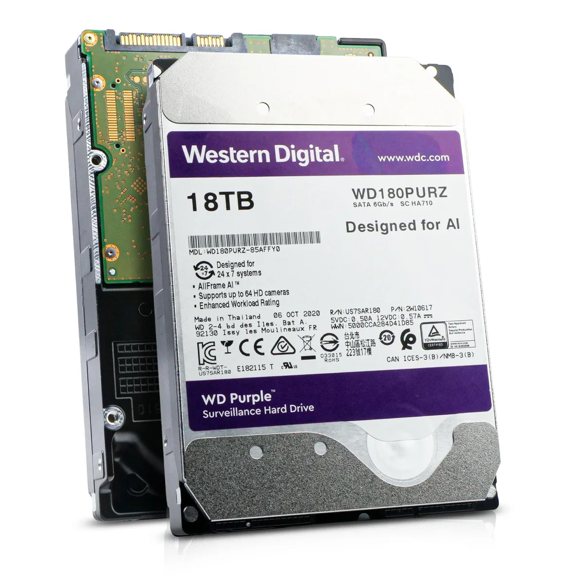 Western Digital Western Digital Purple WD180PURZ 18TB 7200 RPM SATA 6.0Gb/s 512MB 3.5in internal hard drive — תמונת המוצר