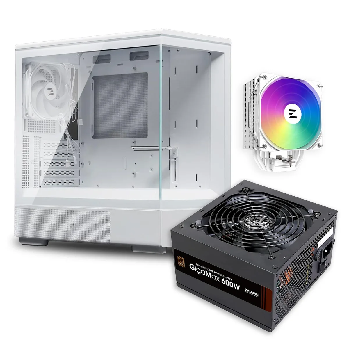 Zalman Zalman P10 White Micro-ATX Panoramic PC Case Cooler PSU Combo — product photo