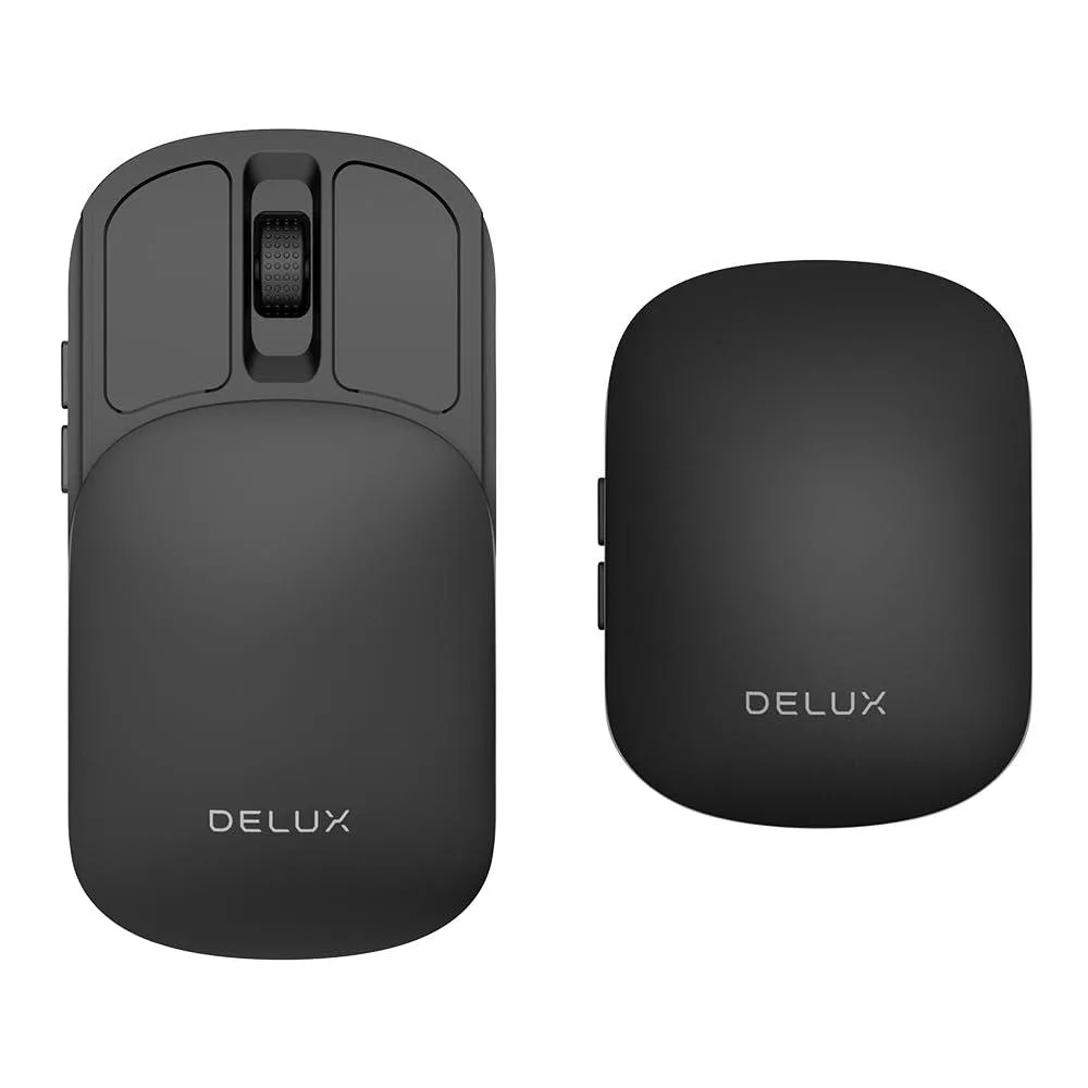 Compact black gaming mouse with sliding fold mechanism, USB-C port visible
