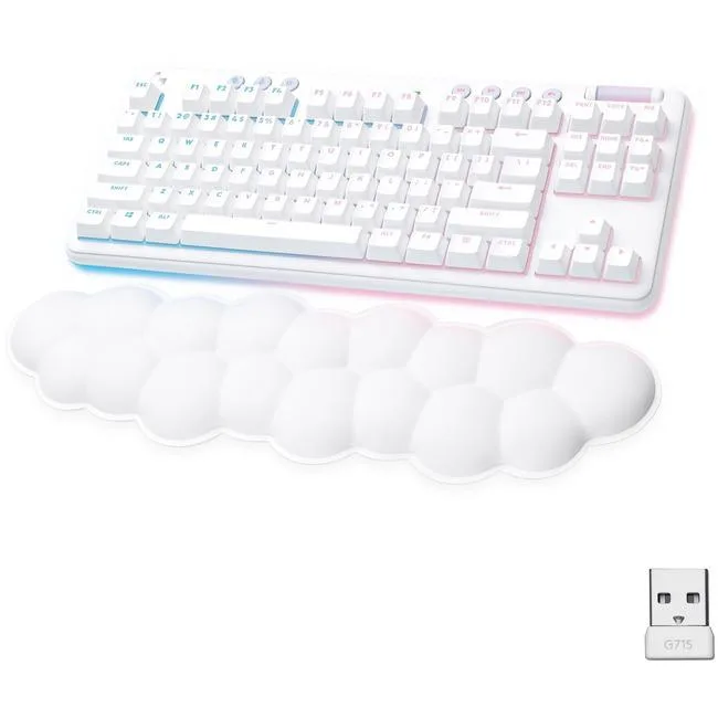 White tenkeyless mechanical keyboard with cloud-shaped palm rest