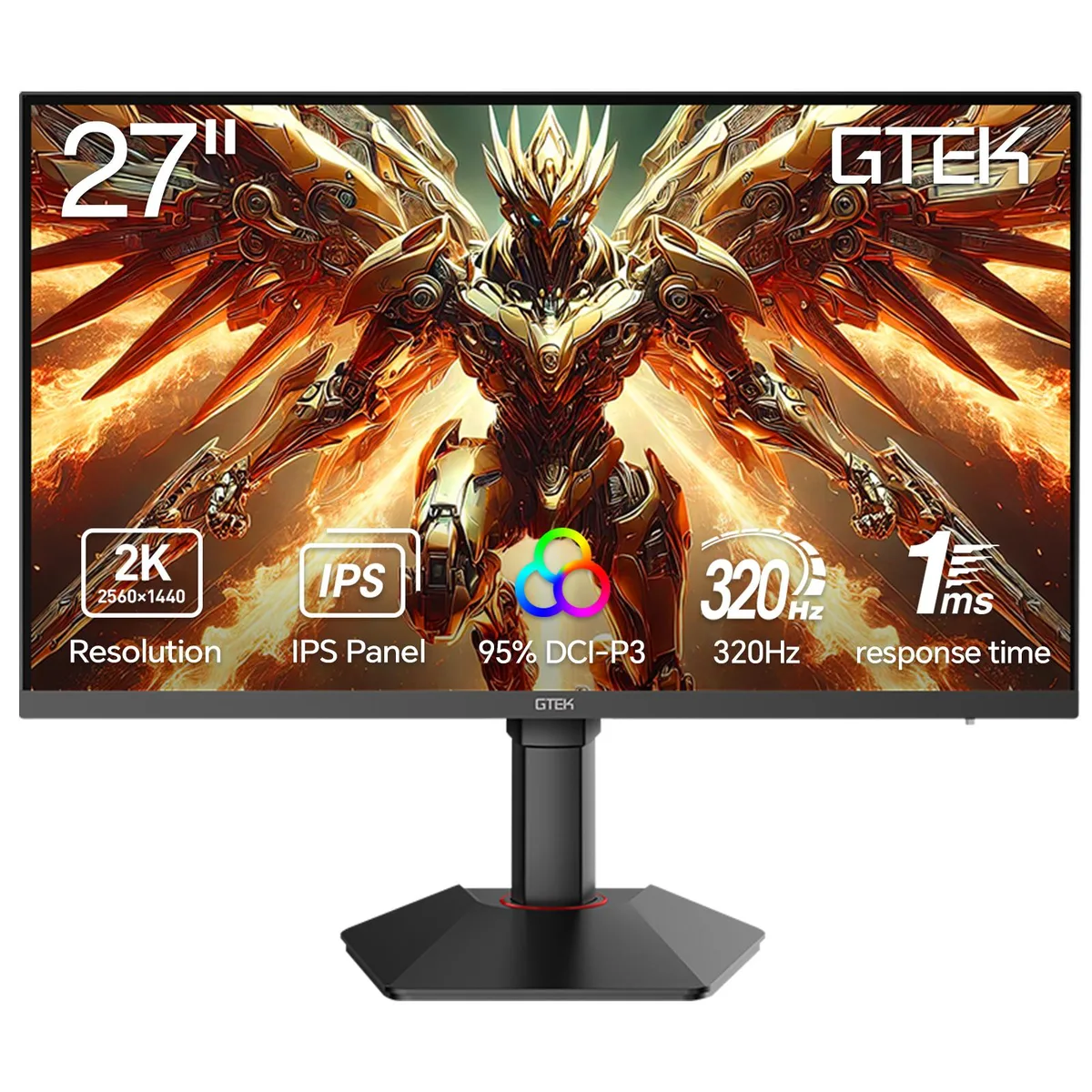 27 inch frameless IPS gaming monitor with thin bezels and adjustable stand