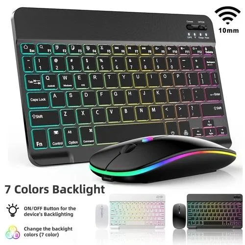 Black wireless keyboard and mouse set with RGB backlighting