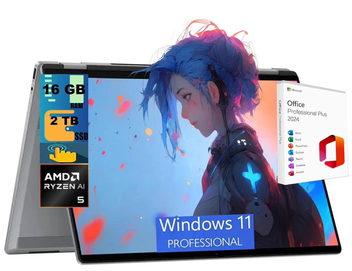 HP HP OmniBook X 16 laptop, AMD Ryzen AI 5 340, 16GB, 2TB SSD, 16" WUXGA touchscreen, Silver — product photo