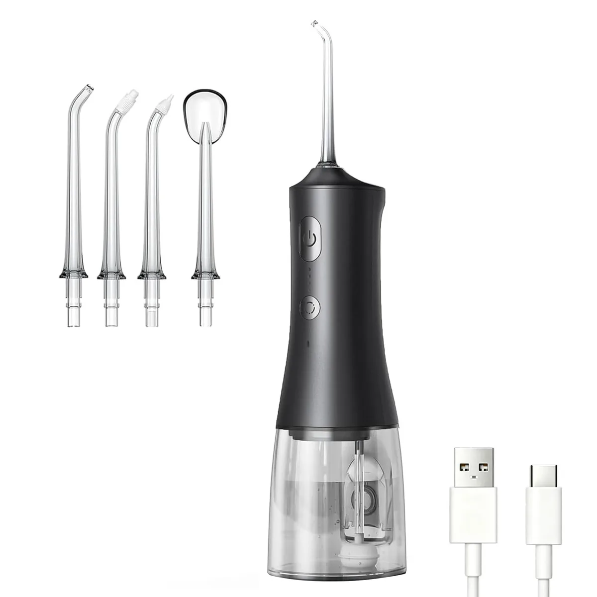  Generic OR869 cordless water flosser 300 ml 1800 pulses/min 4 modes 4 tips IPX7 black — product photo