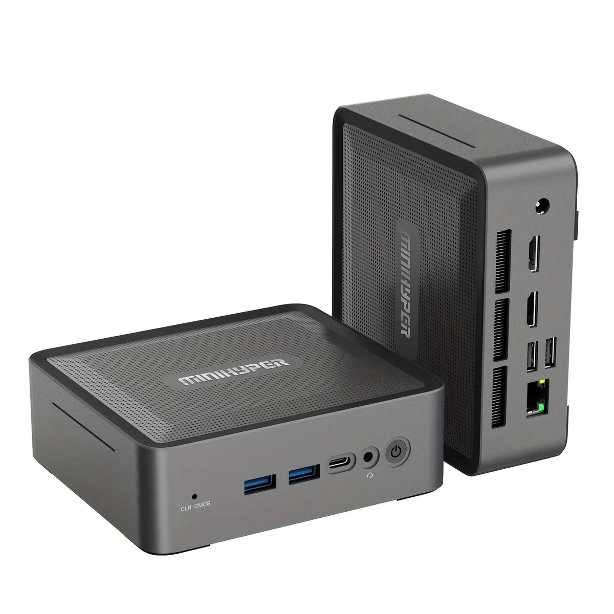 Compact black mini PC barebone with front ports