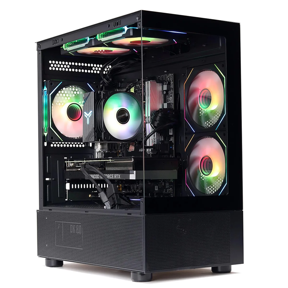 MXZ gaming desktop tower with side window and RGB fans