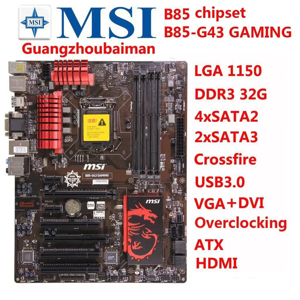 MSI B85-G43 GAMING ATX motherboard black finish