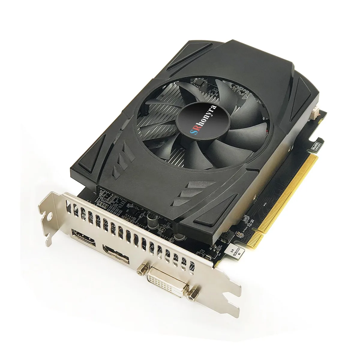 SRhonyra Radeon RX 550 4GB graphics card, black full-height board, single fan, DVI HDMI DisplayPort outputs
