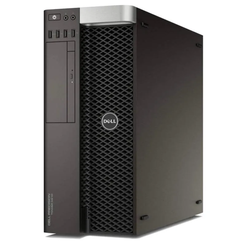 Black Dell Precision T5810 tower workstation with keyboard and mouse