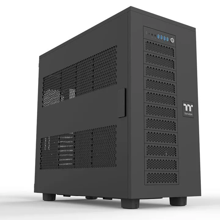 Large black super-tower PC case with mesh side panel