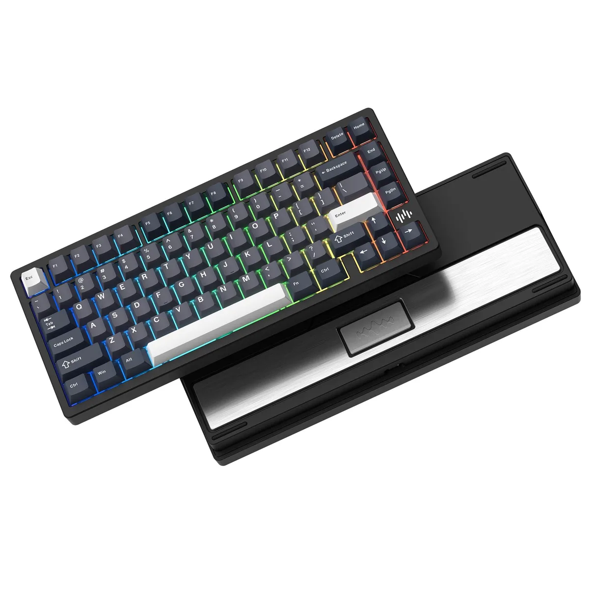 Black 75% wireless gaming keyboard with aluminium frame and RGB backlighting