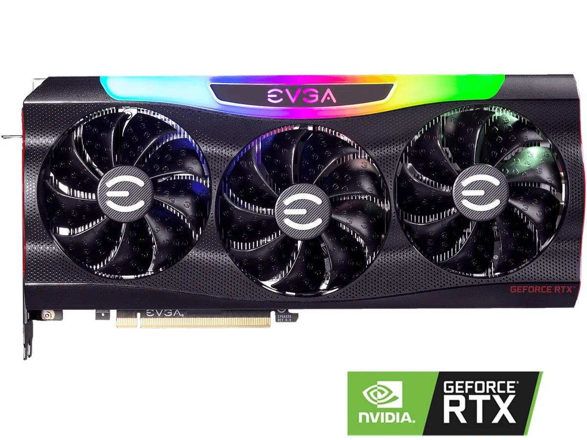 EVGA GeForce RTX 3090 FTW3 triple-fan graphics card with metal backplate and ARGB lighting