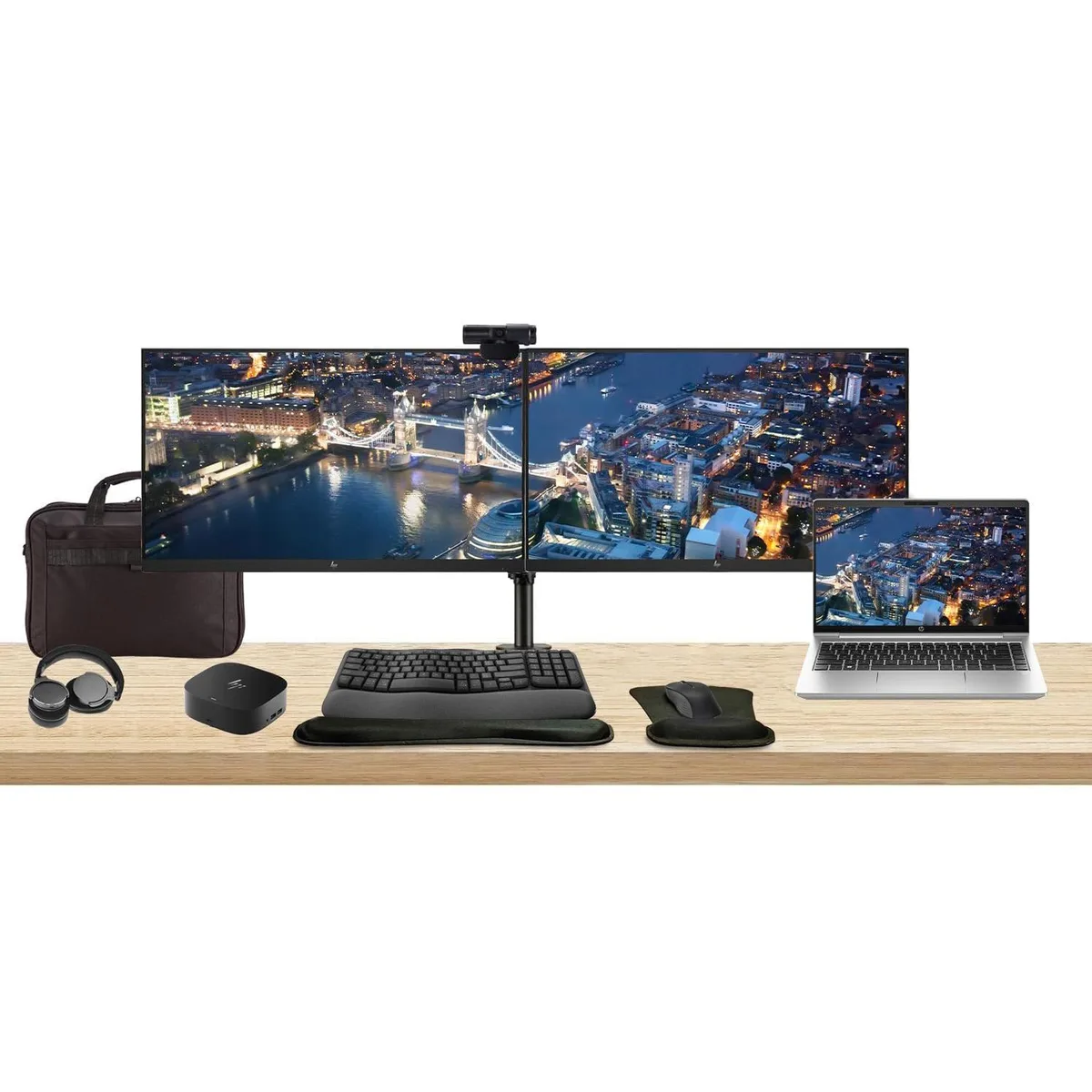 HP HP ProBook 440 G10 14" i5-1335U 8GB 256GB SSD bundle with dual 24" monitors, dock, peripherals — Produktfoto