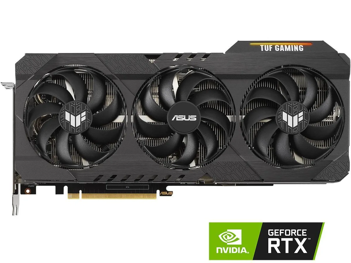 ASUS TUF Gaming GeForce RTX 3080 Ti graphics card with triple axial-tech fans and metal backplate