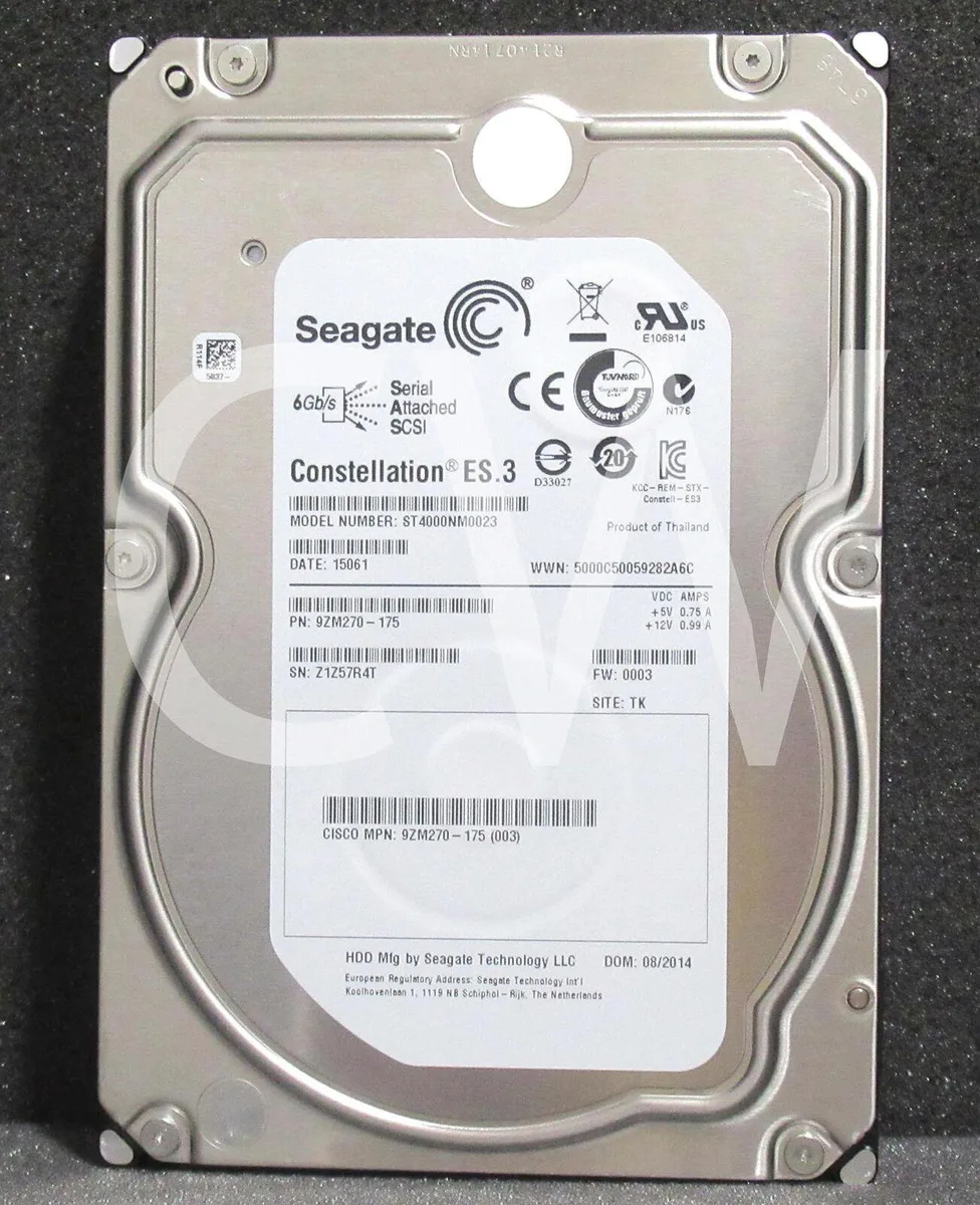 Silver 3.5 inch SAS hard drive with circuit board visible