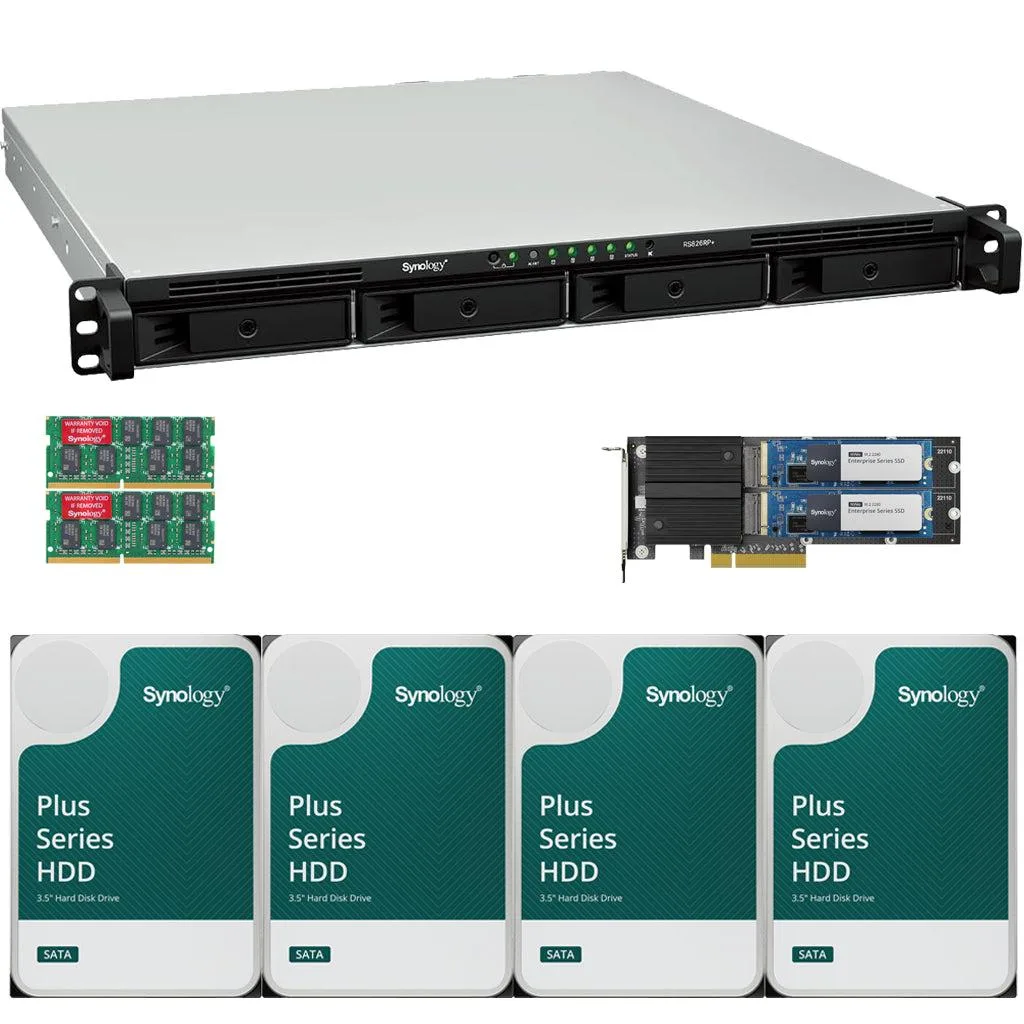 Synology Inc. Synology RS826RP+ AMD Ryzen V1500B 4-Bay rackmount NAS 32GB RAM 1.6TB Cache 16TB Drives — product photo