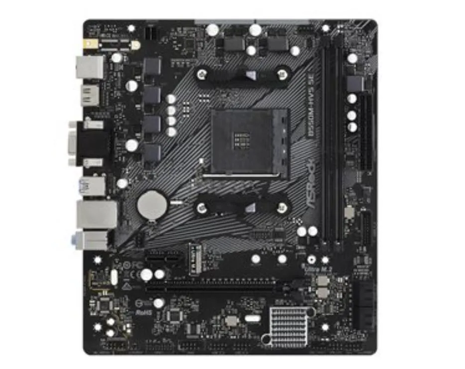 Green micro-ATX board with black sockets and silver heatsinks