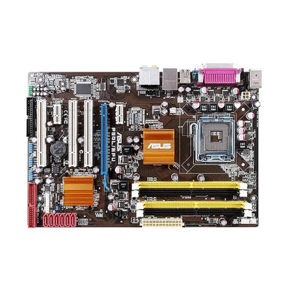 Green ATX motherboard with silver CPU socket and four DDR2 slots