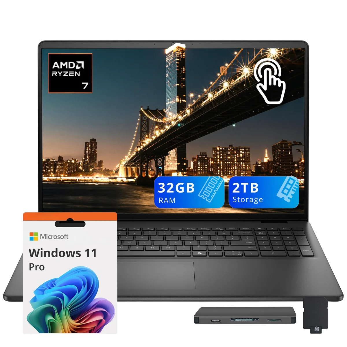 DELL DELL Dell 16 16.0" FHD+ Touchscreen AMD Ryzen 7 250 32GB 1TB SSD Business Laptop — tuotekuva