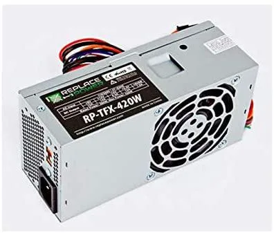 Rectangular AT power supply unit with metal casing and rear fan grille