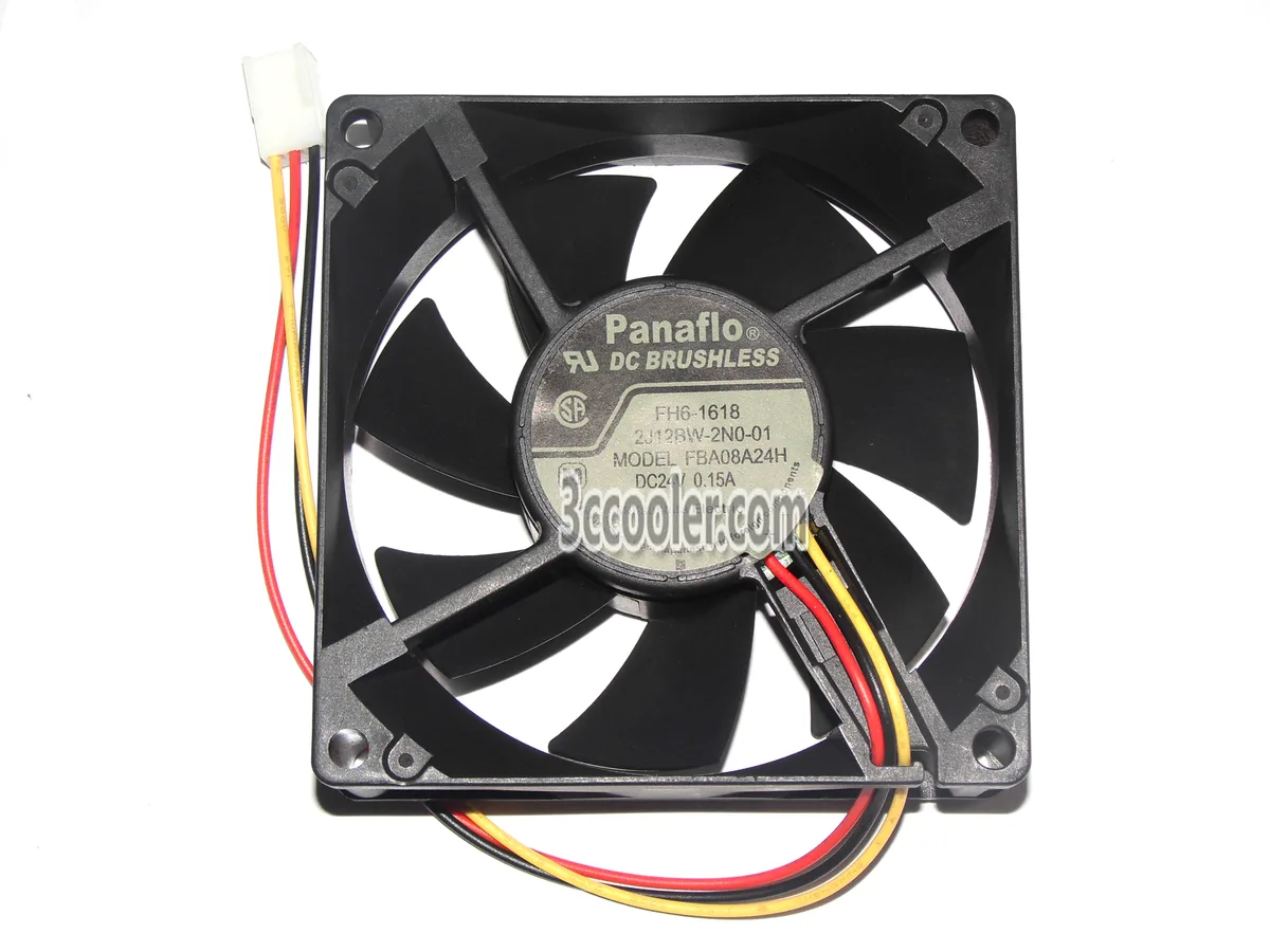 Black 80mm square fan with 3-pin connector, no LED