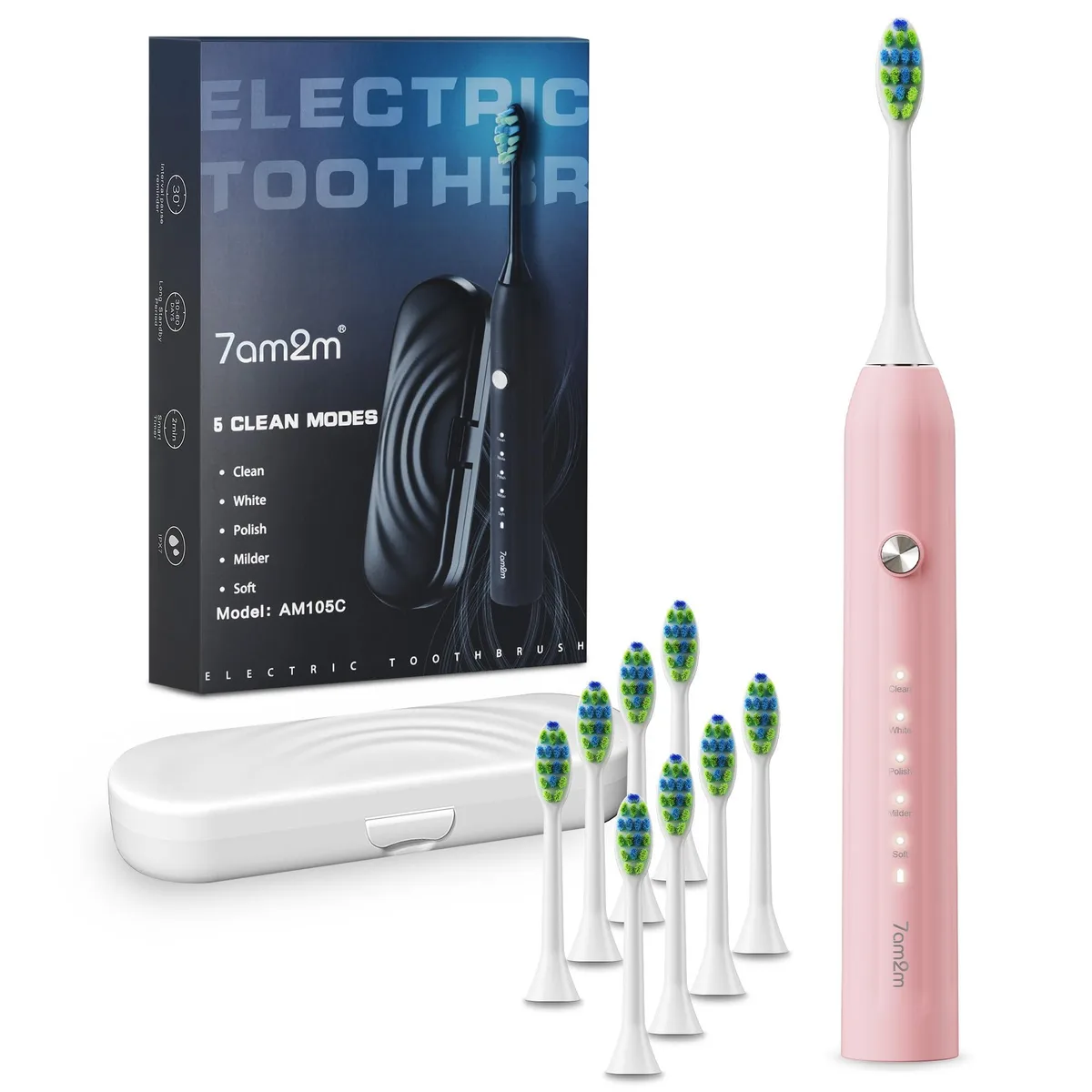  Waterpik AM105C Sonic Electric Toothbrush 5 Modes 8 Heads Pink — product photo