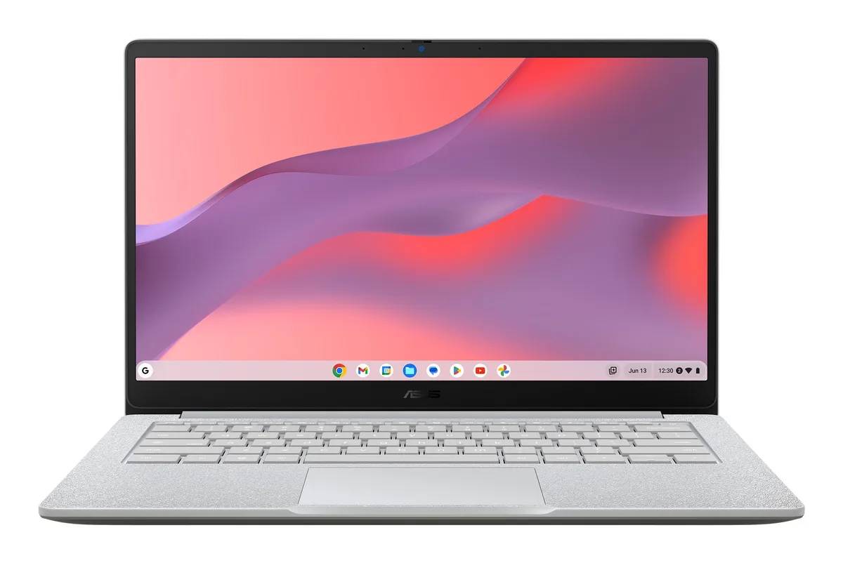 Gray ASUS Chromebook CX14 laptop, 14 inch FHD IPS display, 180 degree hinge, webcam privacy shutter