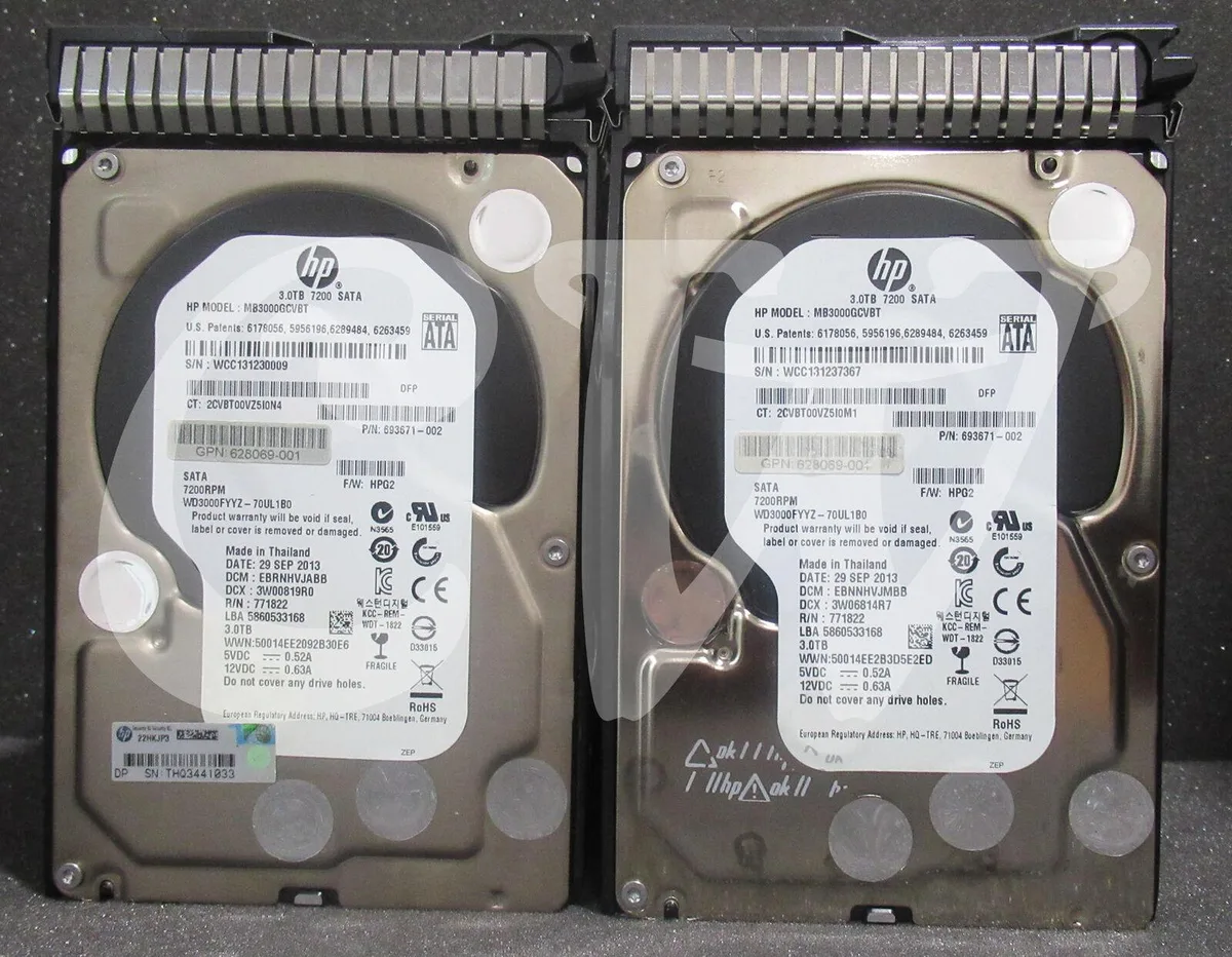 HP 3.5in internal hard drive with silver metal casing and green circuit board visible underneath