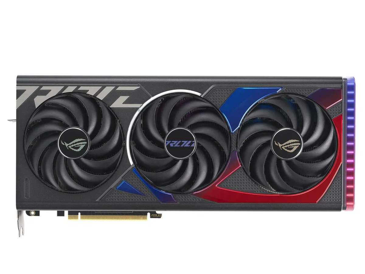 ASUS ROG Strix RTX 4070 triple-fan graphics card with diecast shroud and vented backplate