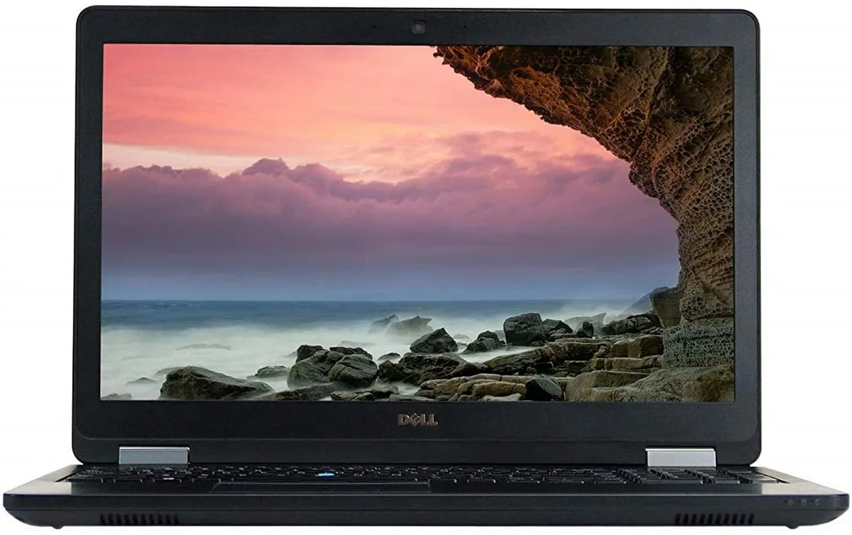 Black Dell Latitude E5570 laptop closed on a plain background