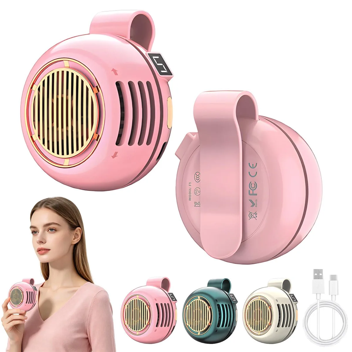 Dufuphae Portable Silent Mini Bladeless Fan Clip-On Pink 360° — ภาพสินค้า