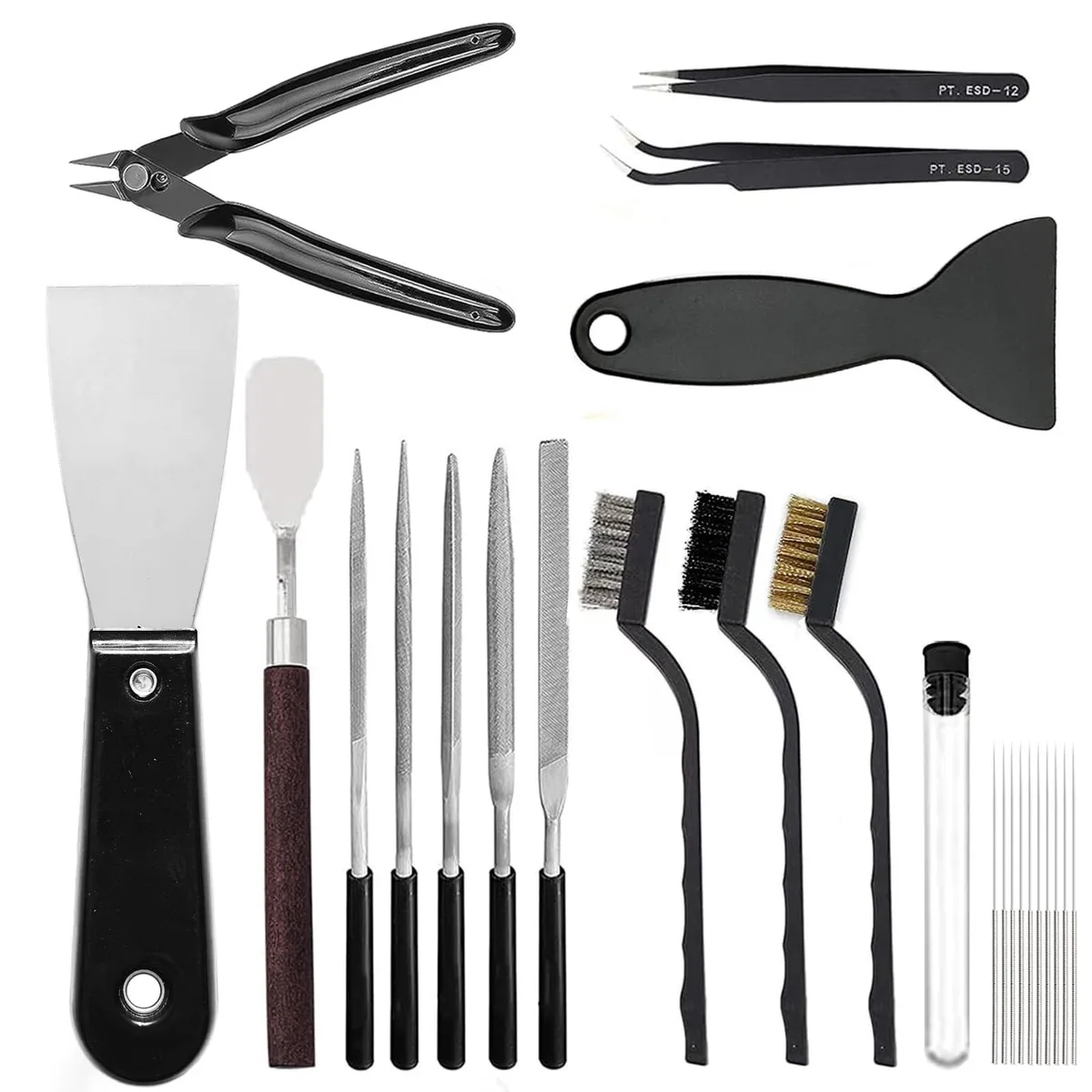 Lankki 24-piece 3D printer tool kit with brushes files pins scrapers tweezers and cutters