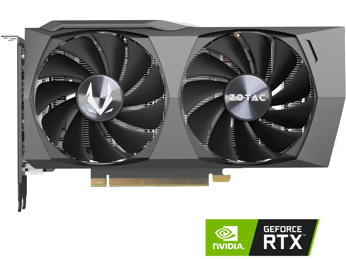 ZOTAC RTX 3050 Twin Edge OC dual-fan card with metal backplate