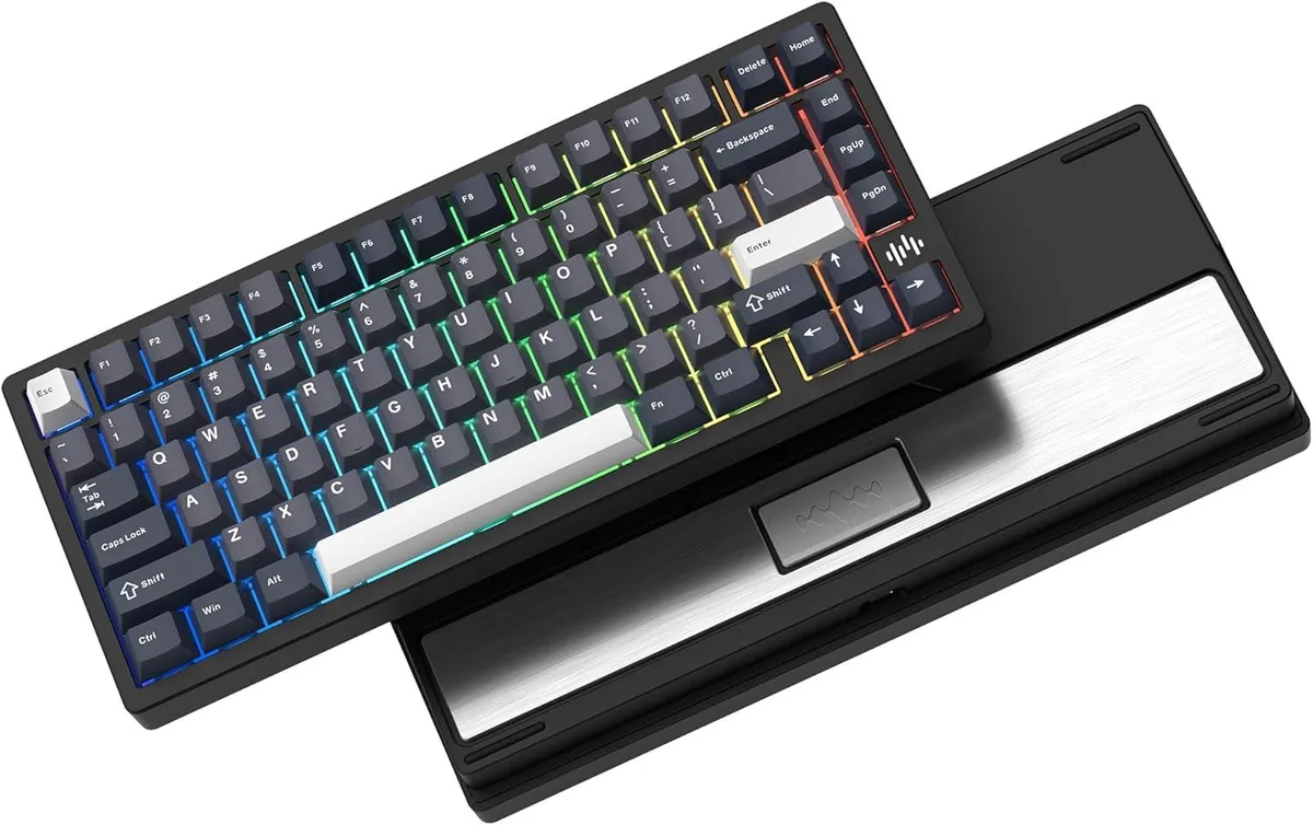Black 75% wireless mechanical keyboard with aluminium frame and RGB lighting