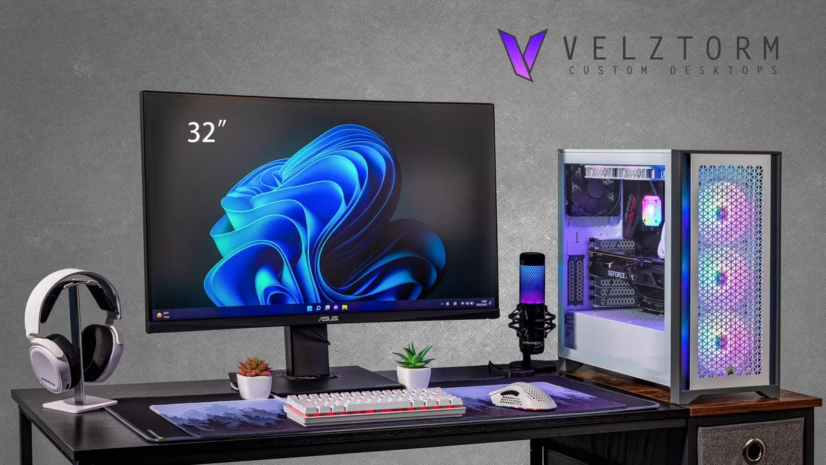 Velztorm Velztorm Argentux VELZ0014 i7-11700K 64GB 512GB RTX 3070 360mm AIO White gaming PC — product photo