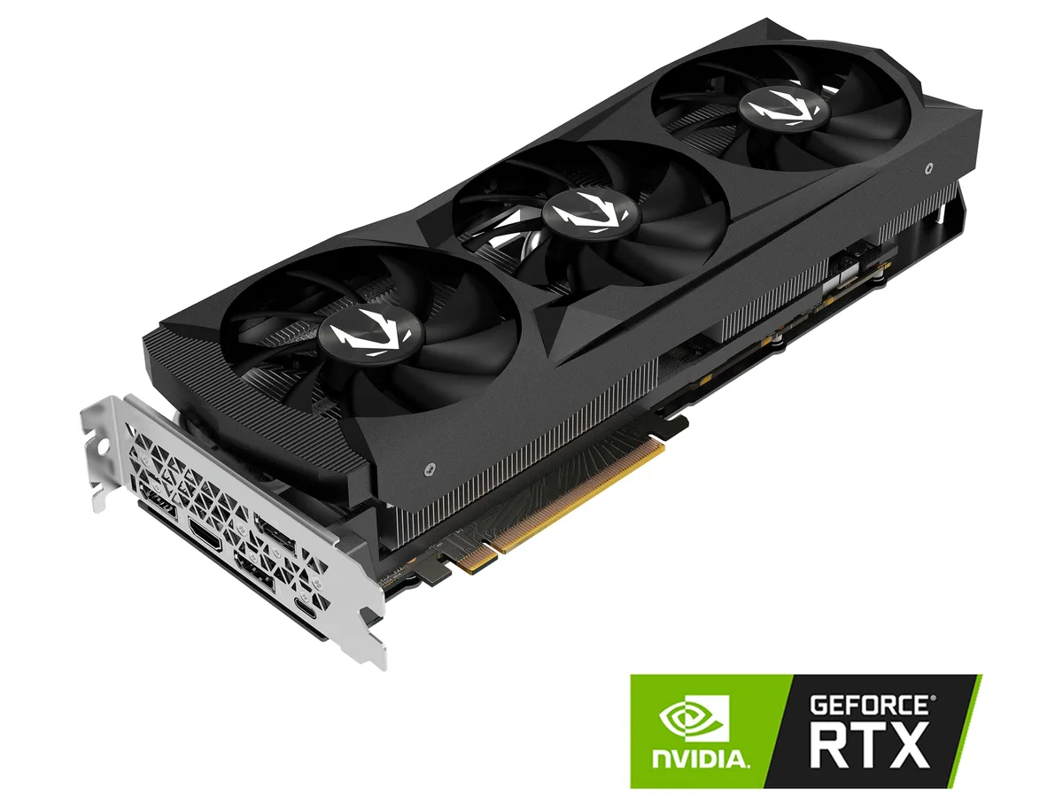 Triple-slot graphics card with three fans and metal backplate