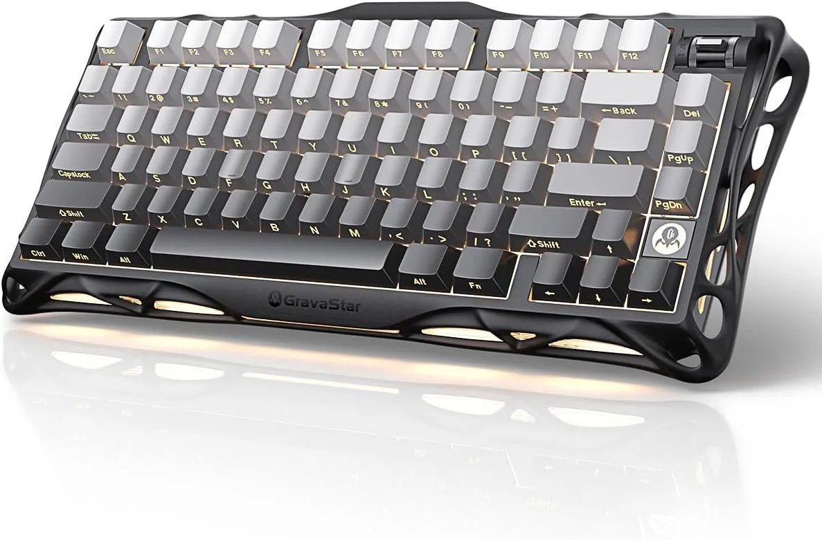 Compact 75 percent keyboard with aluminium exoskeleton in gradient black finish