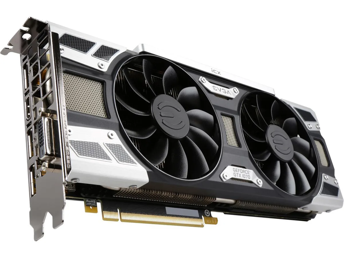 EVGA GeForce GTX 1070 graphics card dual-slot cooler silver backplate