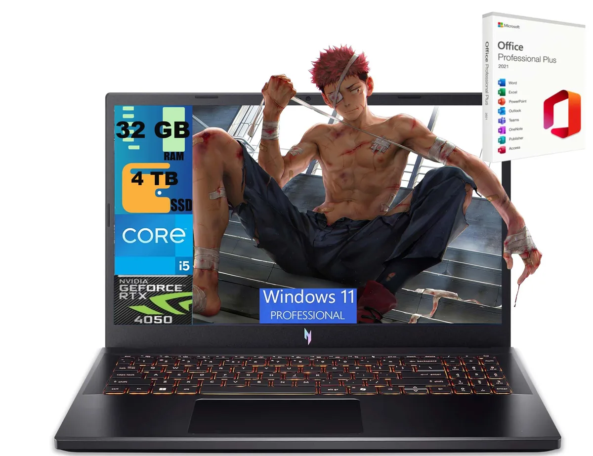 Acer America Acer Nitro V 15 gaming laptop i5-13420H RTX 4050 32GB 4TB Windows 11 Pro — product photo