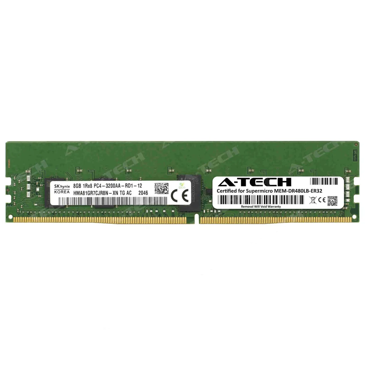 Green 288-pin DDR4 RDIMM module with black chips and gold contacts