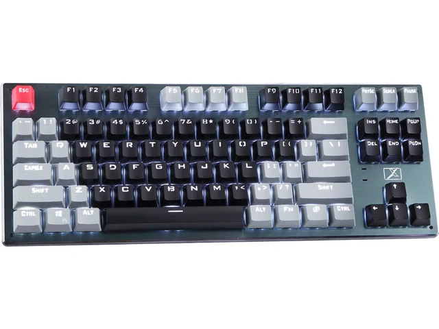Black 87-key compact mechanical keyboard with metal-ABS build and stair-step keycaps